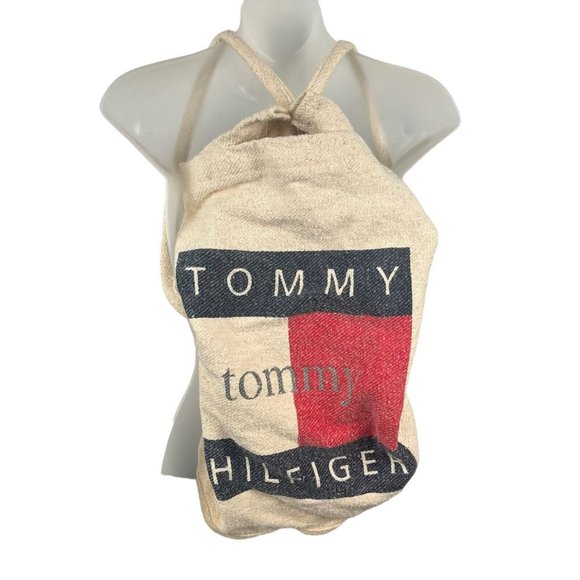 Tommy Hilfiger Cotton‎ Canvas Duffel Shoulder Bag Strap Beach Laundry Vintage - Picture 1 of 11